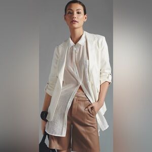 Anthropologie Maeve Roll Sleeve Cream Blazer